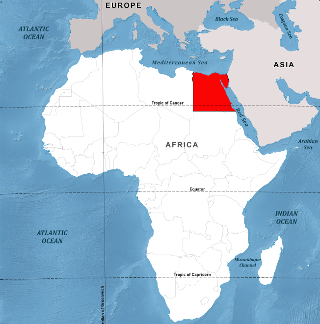Map of Africa with Egypt highlighted in red